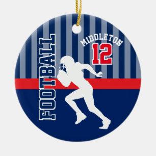 Football Sport in donkerblauw en rood Keramisch Ornament