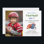 Football Sport Kids Verjaardagsfotouitnodiging Aankondiging<br><div class="desc">Handgeschilderd waterverf football en helm met Kinder foto verjaardagsfeestuitnodiging.</div>