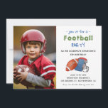 Football Sport Kids Verjaardagsfotouitnodiging Aankondiging<br><div class="desc">Handgeschilderd waterverf football en helm met Kinder foto verjaardagsfeestuitnodiging.</div>