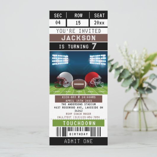 Football Sport Ticket Verjaardagsuitnodiging Kaart (Staand voorkant)