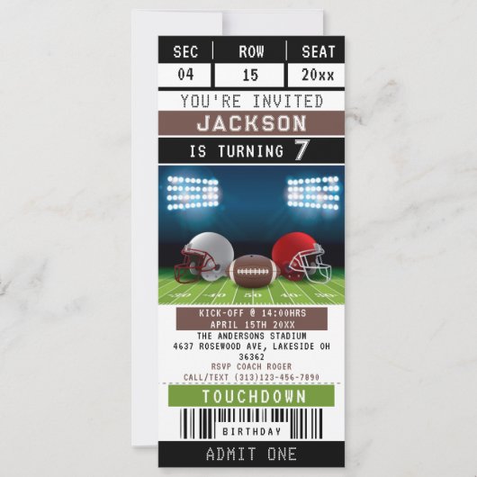 Football Sport Ticket Verjaardagsuitnodiging Kaart (Voorkant)
