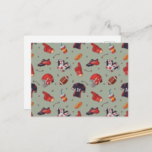 Football Sportapparatuur met voedselpatroon Briefkaart (Voorkant / Achterkant in situ)