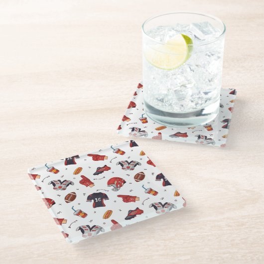 Football Sportapparatuur met voedselpatroon Glazen Onderzetter (Schuin)