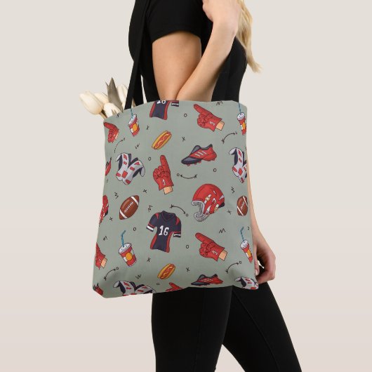 Football Sportapparatuur met voedselpatroon Tote Bag (Dichtbij)