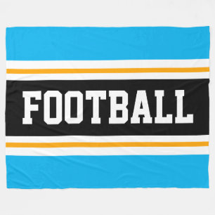 FOOTBALL Sportieve Sky Blue Zwart Wit Strepen Fleece Deken