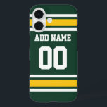 Football sportteam Jersey Groene Naam Nummer iPhone 16 Hoesje<br><div class="desc">Voeg je favoriete naam en nummer toe: dit ontwerp voor olijfsport en goudsport is perfect voor elke professionele,  hogeschool- of middelbare schoolfan. Je kunt deze zelfs claimen voor je Fantasy Football team. Klik op de knop AANPASSEN om nog meer wijzigingen aan te brengen.</div>