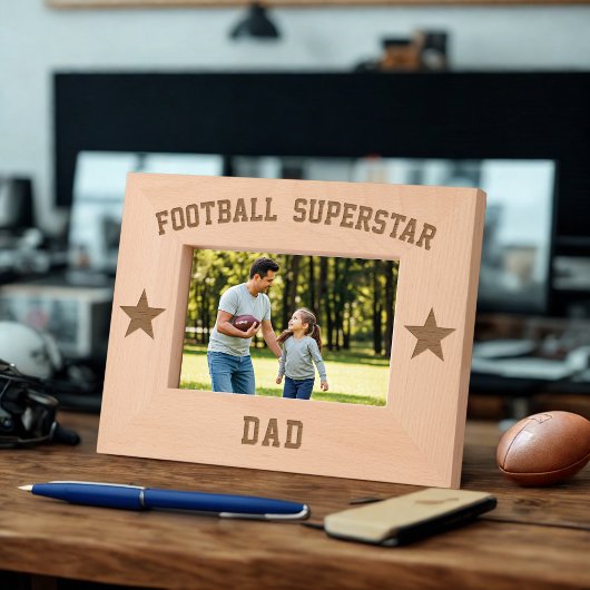 Football Superstar Dad Houten Gegraveerd Lijst
