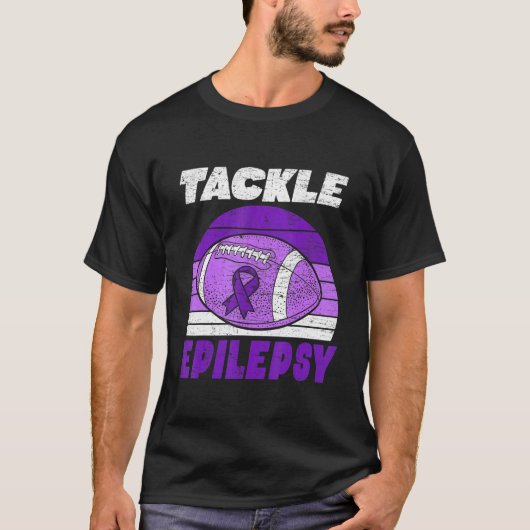 Football Tackle Epilepsy Retro Awareness Purple Ri T-shirt (Voorkant)