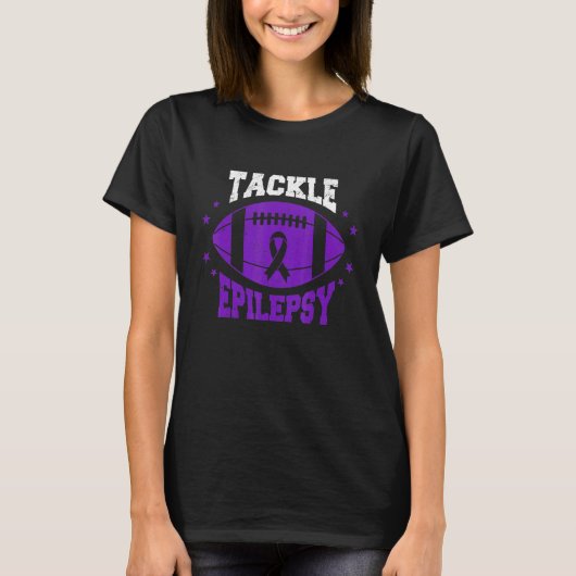Football Tackle Epilepsy Retro Awareness Purple Ri T-shirt (Voorkant)