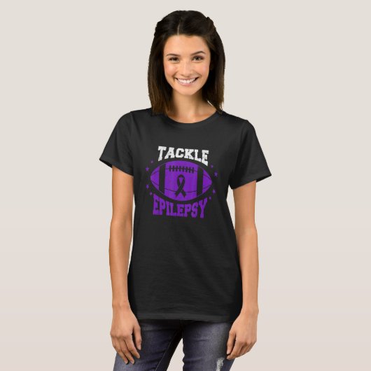 Football Tackle Epilepsy Retro Awareness Purple Ri T-shirt (Voorkant volledig)