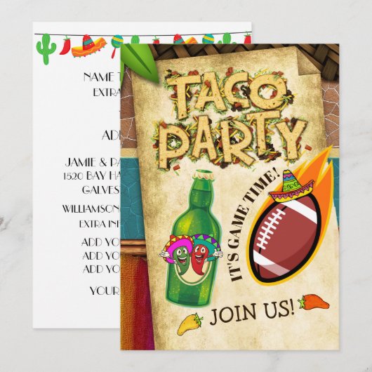 Football Taco Party Invitation Kaart (Voorkant / Achterkant)