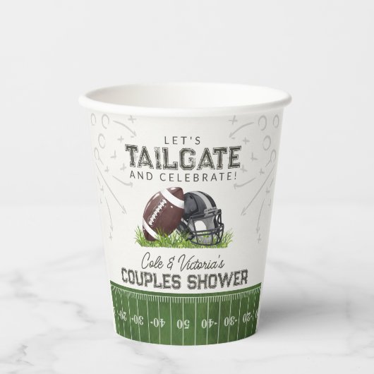 Football Tailgate & Celebrate Couples Douche Papieren Bekers (Voorkant)