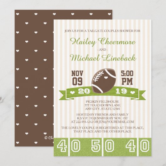 FOOTBALL TAILGATE COUPLES WEDDING SHOWER KAART (Voorkant / Achterkant)