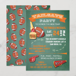 Football Tailgate Party green chalkboard Invite Kaart