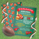 Football Tailgate Party green chalkboard Invite Kaart<br><div class="desc">Fun Football kledingdouche voor een stelletje,  een baby shower of een vrijgezellenfeest. Biedt een football,  een burger,  een bier,  een schuimvinger en een hoorn met gerichte alkbordsignalen op een groene achtergrond. Door McBooboboe getekende illustratie</div>