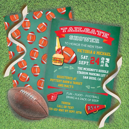 Football Tailgate Party green chalkboard Invite Kaart