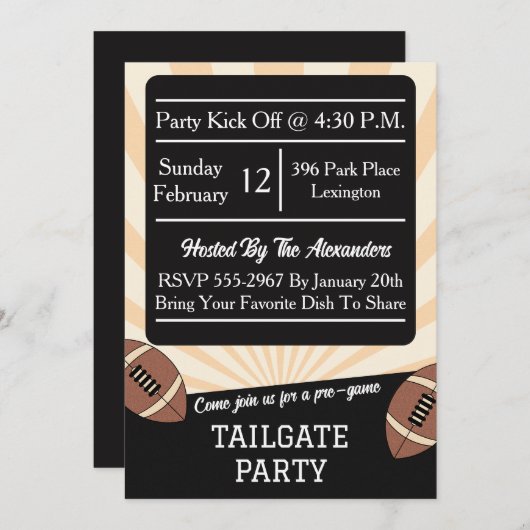 Football Tailgate Party Invitation Tailgating Kaart (Voorkant / Achterkant)