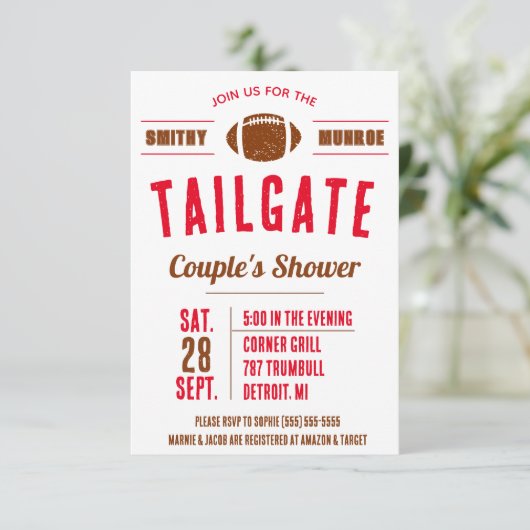 Football Tailgating Couples' Vrijgezellenfeest Inv Kaart (Staand voorkant)