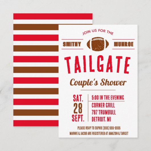 Football Tailgating Couples' Vrijgezellenfeest Inv Kaart (Voorkant / Achterkant)