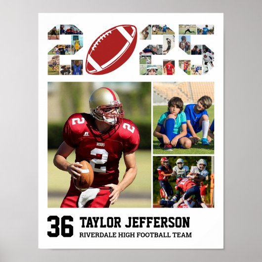 Football Team Senior 2025 Sportfotocollage Poster (Voorkant)