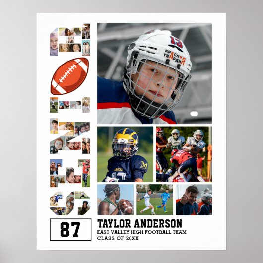 Football Team Senior Graduation Photo Collage Poster (Voorkant)