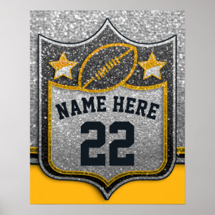 Football Team Sports Black & Gold Glitter College Poster