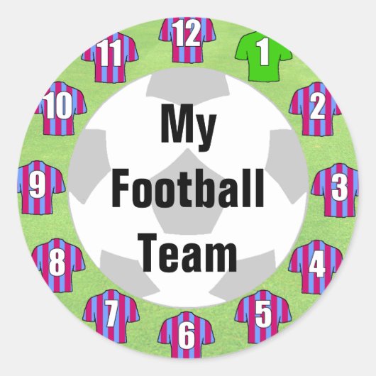 Football Team Stickers met Claret & Blue Shirten (Voorkant)