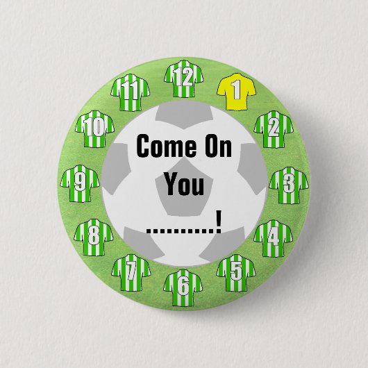 Football teambadge met groene en witte Shirten Ronde Button 5,7 Cm (Voorkant)