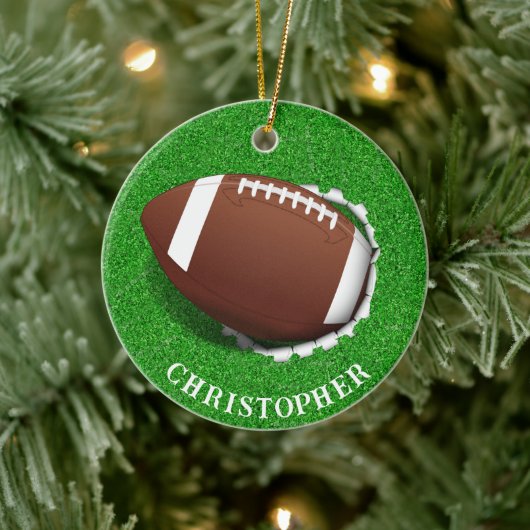 Football Tearing Out Christmas Keramisch Ornament (Boom)