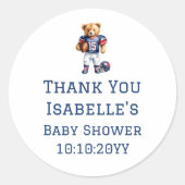 Football Teddy Bear Baby shower Dank u Ronde Sticker (Voorkant)