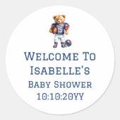 Football Teddy Bear Baby shower Welkom Ronde Sticker (Voorkant)