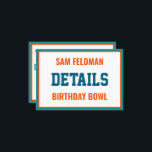 Football thema Aqua Blue & Oranje Birthday Detail Informatiekaartje<br><div class="desc">Voltooi uw VIP kaartenuitnodiging met deze leuke tussenvoegselkaarten. Ontworpen om met uw partijthema te coördineren,  personaliseer hen aangezien u kiest. Kaarten worden in een assortiment van maten en papierselectie geplaatst. Zoek naar andere partijideeën,  allemaal onderdeel van het collectie van de Oh Happy Day.</div>