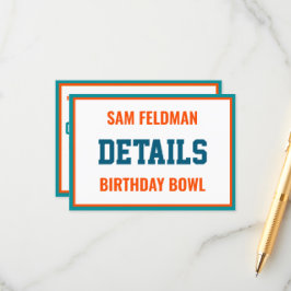 Football thema Aqua Blue & Oranje Birthday Detail Informatiekaartje