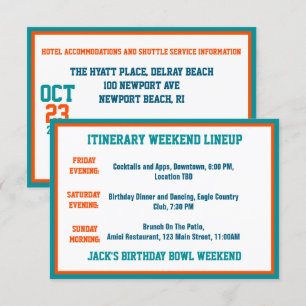 Football thema Aqua Blue Sinaasappel Verjaardagsde Informatiekaartje