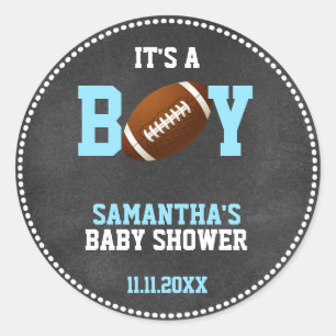 Football Thema Baby shower Chalkboard Boy Ronde Sticker