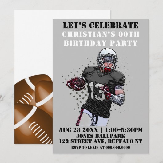 Football Thema Birthday Party Invitations (Voorkant / Achterkant)
