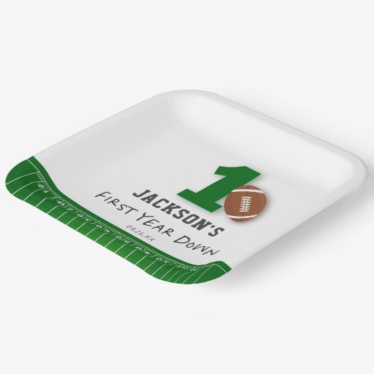 Football thema eerste jaar down birthday papieren bordje (Gebogen)