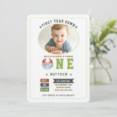 Football Thema Eerste jaar Down Boy 1e verjaardag Kaart (Staand voorkant)