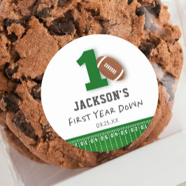 Football thema eerste jaar down verjaardagsgunst ronde sticker