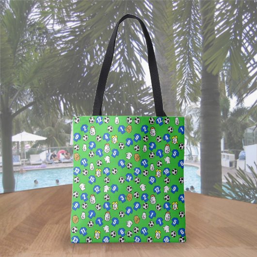 Football thema met Shirten in blauw. Dames Tote Bag