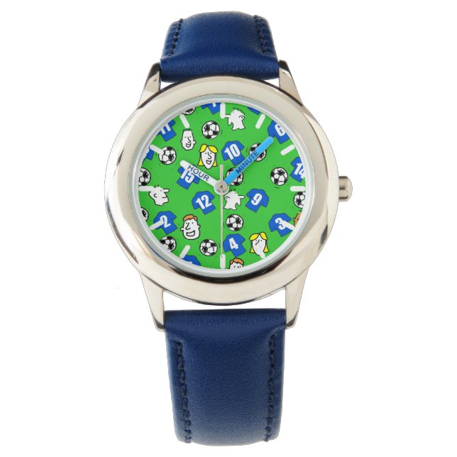 Football thema met Shirten in blauw Horloge (Voorkant)