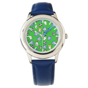 Football thema met Shirten in blauwe en witte stre Horloge