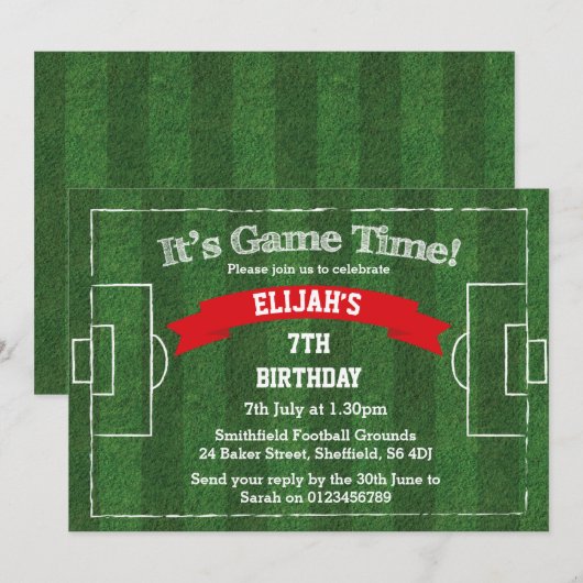 Football thema verjaardagsfeestuitnodiging kaart (Voorkant / Achterkant)