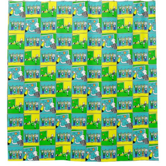 Football Thema. Voetballers en kookventilatoren Douchegordijn (Voorkant)