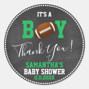 FOOTBALL Theme Baby shower Chalkboard Green Boy Ronde Sticker