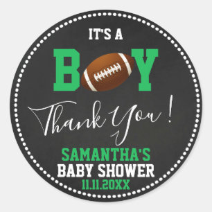 FOOTBALL Theme Baby shower Chalkboard Green Boy Ronde Sticker