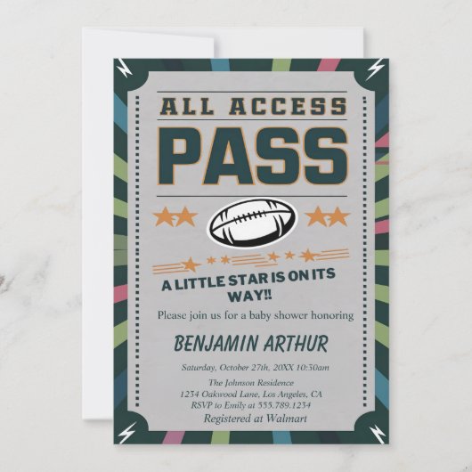 Football Ticket All Access Baby shower Kaart (Voorkant)