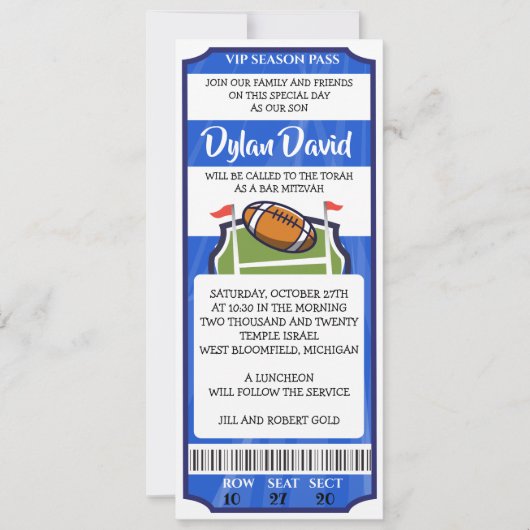 FOOTBALL TICKET Bar Bat Mitzvah Uitnodiging (Voorkant)