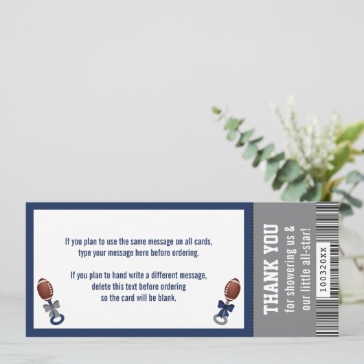 Football Ticket Bedankt Card, Baby shower Kaart (Staand voorkant)