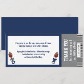 Football Ticket Bedankt Card, Baby shower Kaart (Voorkant / Achterkant)